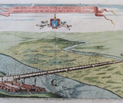 Kroatië, Osijek; "Vero disegno del famoso ponte e fortezza di Essech (..)"